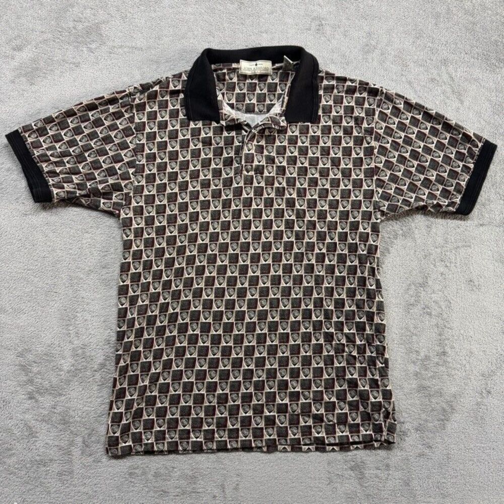 John Ashford Polo Shirt mens Medium‎ Multicolor Golf Ball All Over Print